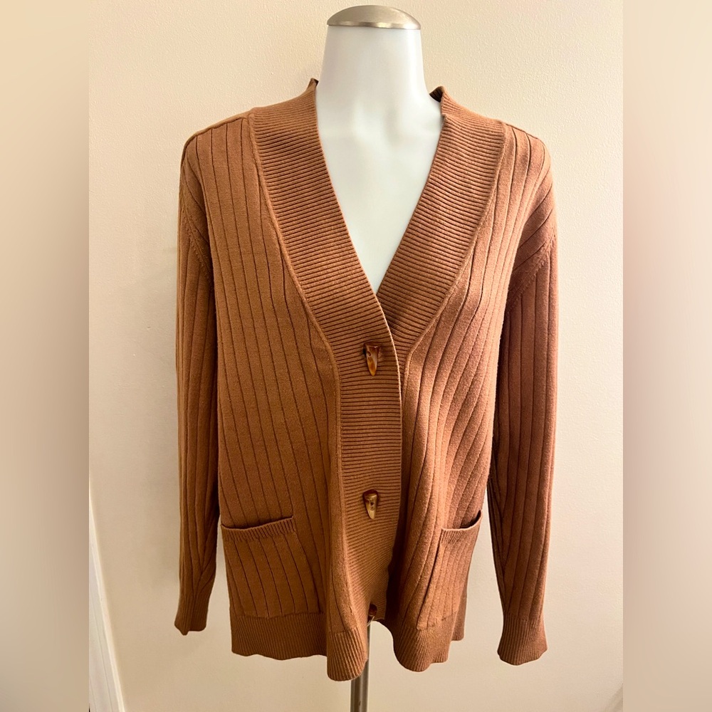 Franne Golde Los Angeles Ribbed Toggle Cardigan Sweater, Sz L